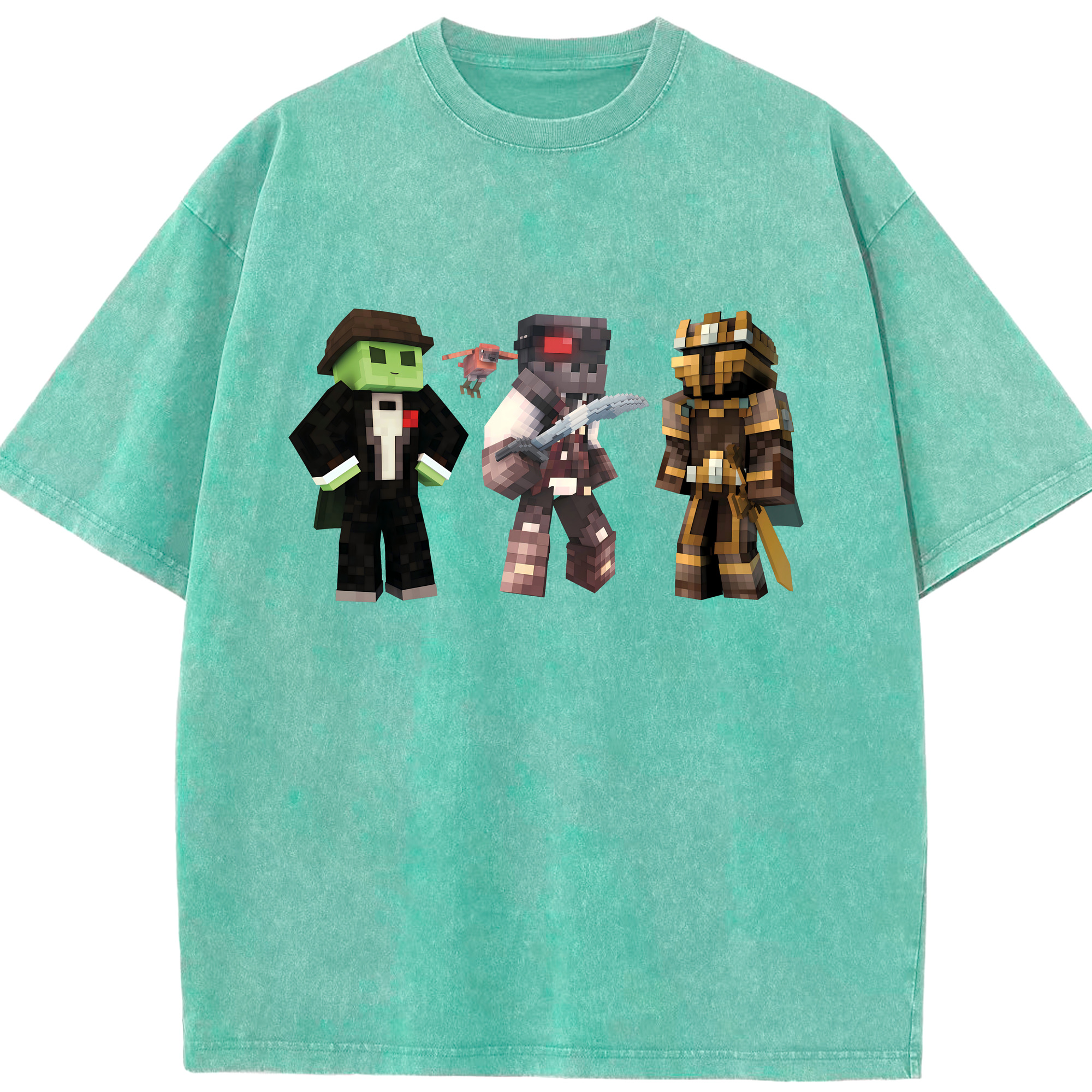 （画像用） マインクラフト ブロックの世界 Minecraft MC Block world 綿100% ヴィンテージ風 半袖Tシャツ（フロントプリント）